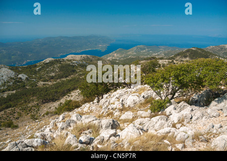 Blick vom Mount von Saint Elias in Richtung Nort West Halbinsel Peljesac, Kroatien Stockfoto