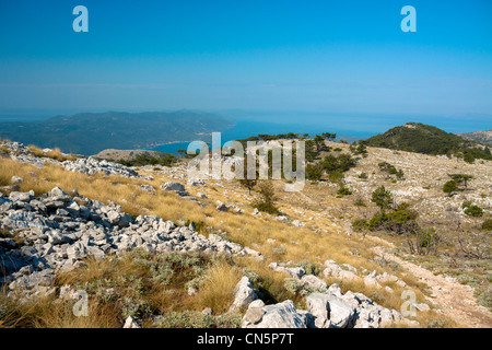 Blick vom Mount von Saint Elias in Richtung Nort West Halbinsel Peljesac, Kroatien Stockfoto