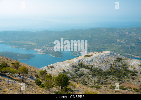 Insel Korcula gesehen vom Mount von Saint Elias 961 m auf der Halbinsel Peljesac, Kroatien Stockfoto