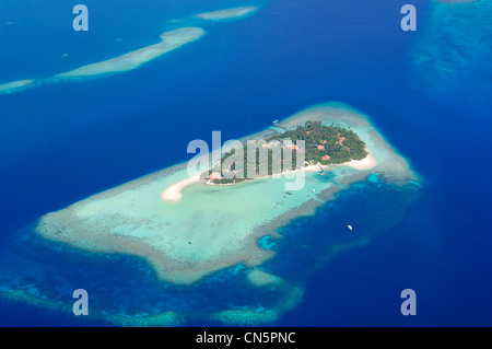 Malediven, Süd Male Atoll, Emboodhu Finolhu Insel Embudu Village Hotel (Luftbild) Stockfoto