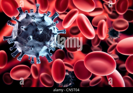 Virus im Blut - Unter den roten Blutkörperchen - Rasterelektronenmikroskopie stilisierte Stockfoto