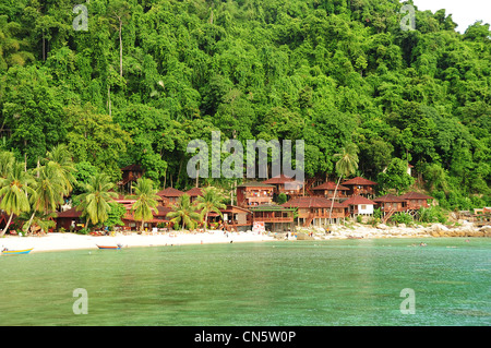 Malaysia, Terengganu Zustand, Perhentian Inseln, Perhentian Kecil Holzhotel im Wald Stockfoto