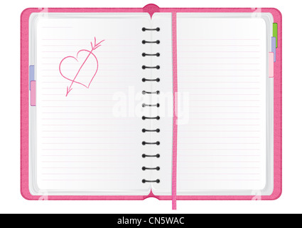 Rosa Agenda mit handgezeichneten Herz, Vektor-illustration Stockfoto
