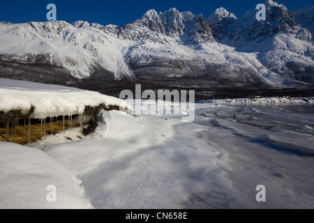 Lyngen Alpen über Sorfjorden nahe Lakeselvdalen Troms-Norwegen Stockfoto