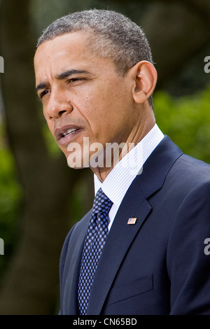 Präsident Barack Obama liefert Hinweise vor der Unterzeichnung der Jumpstart Our Business Startups (JOBS) Act. Stockfoto