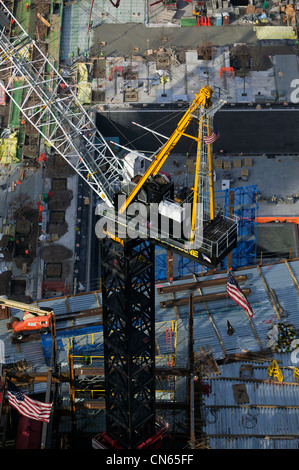 Luftaufnahme Kran World Trade Center Baustelle, Manhattan, New York City Stockfoto