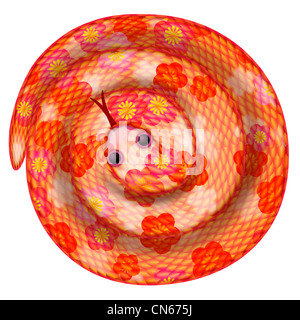 Chinese New Year Schlange mit Kirschblüten-Muster Illustration, Isolated on White Background aufgerollt Stockfoto