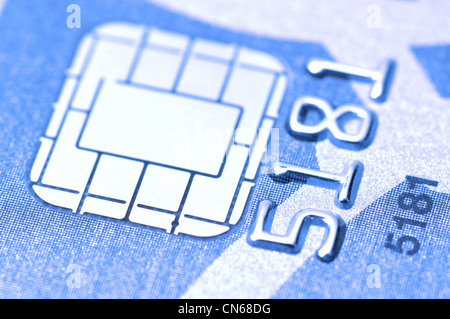 Makro-Business-Chip-Karte mit blau getönten Stockfoto