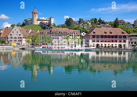 Berühmte Munot Festung in Schaffhausen, umgeben von Weinbergen Stockfoto