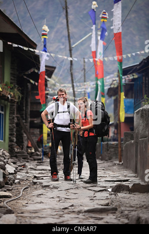 Ausländer-Wanderer in Shyabrubesi Nepal Stockfoto