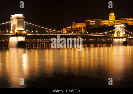 Kettenbrücke in der Nacht in Budapest Ungarn Stockfoto