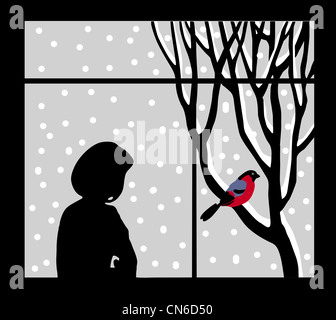 Vector Silhouette der Frau gegen Fenster Stockfoto