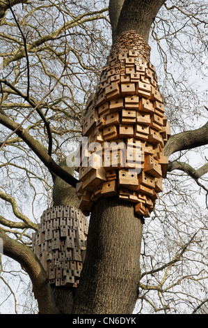 Mehr als 250 Vogel und Bug-Boxen, eine skulpturale Installation namens Sponanteous Stadt Baum des Himmels Duncan Terrassengärten, Islington Stockfoto