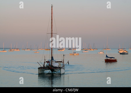 Katamarane und andere Boote in Fannie Bay bei Sonnenaufgang Australien Stockfoto