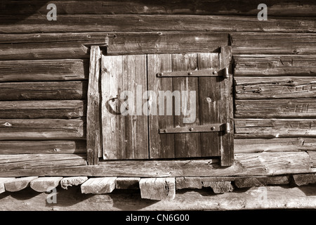 Holztür in ländlichen Scheune, sepia Stockfoto