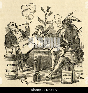 1871-Gravur, A European nimmt seine erste Lektion in Rauchen. Von Plain Zuhause Talk und medizinische Vernunft durch Edward B. Foote. Stockfoto