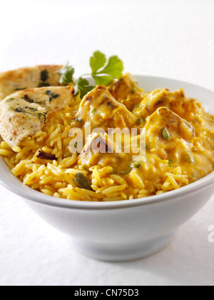 Chicken Korma Curry, Pilau Reis Stockfoto