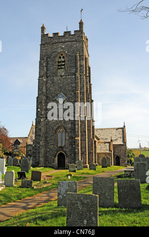 Kirche St. Calixtus, West Down.Fullabrook Windpark hinter. Clock Tower 1712. Stockfoto