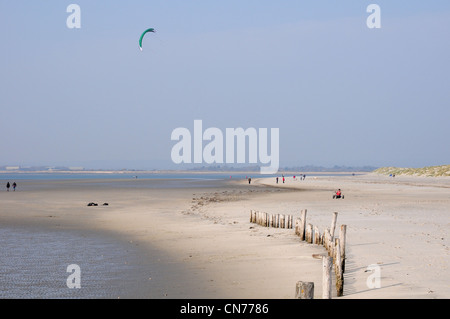 Kite-Buggyfahren im Osten Kopf West Wittering. Stockfoto