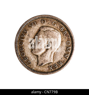 Eine englische Pre Dezimal Schilling Münze datiert 1939 auf weißem Hintergrund Stockfoto