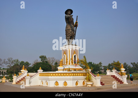 Chao Anouvong (Xaiya Setthathirath V) Statue am Mekong Riverfront, Vientiane, der Präfektur Vientiane, Laos Stockfoto