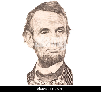 Porträt von Abraham Lincoln isoliert auf weißem Hintergrund. Stockfoto