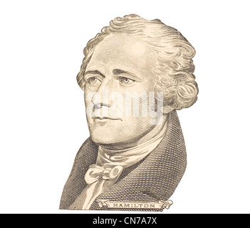 Porträt von Alexander Hamilton isoliert auf weißem Hintergrund. Stockfoto