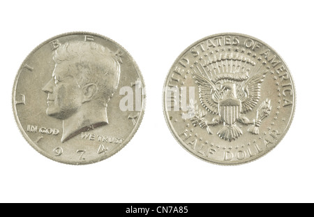USA half Dollar Münze isoliert auf weißem Hintergrund. Stockfoto