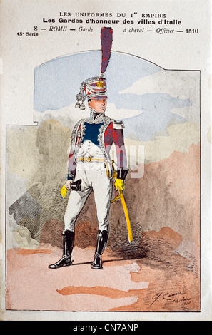 Einheitliche alten Figurini Miitari von 1° das Reich Wachen zu Ehren der italienischen Städte Rom offizielle Guard Acallo 1810 Stockfoto