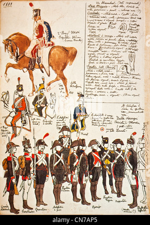 Alten Figurini in den Tabellen der fünften Signale aus über 2° Regiment Husaren italienische Republik vertreten Stockfoto