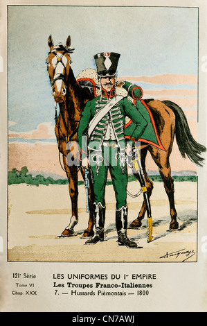 Einheitliche alten Figurini Miitari von 1° das Reich der italienischen Truppen Franco - Ussaso Pemontese 1800 Stockfoto