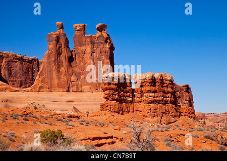 Die drei Klatsch Felsformation, Arches-Nationalpark, Utah, USA Stockfoto