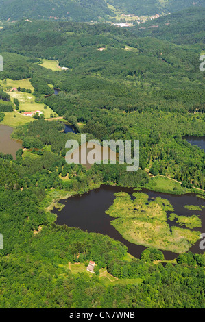 Frankreich, Haute Saone, Mille Plateau Teiche, Faucogney Weiler Marceline, Teiche, Wälder, Mai (Luftbild) Stockfoto