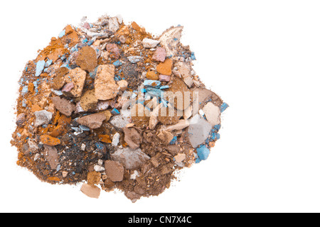 gemischte zerkleinerte Eyeshadows isoliert auf weißem Hintergrund Stockfoto