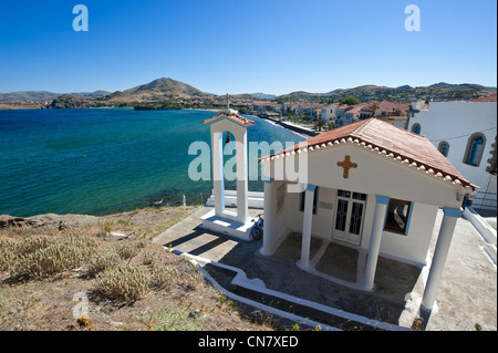 Griechenland, Insel Lemnos, Myrina, Hauptstadt und Haupthafen der Insel, die Kirche Agia Paraskevi an der Unterseite von der Stockfoto