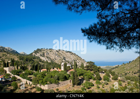 Griechenland, Insel Chios, das 11. Jahrhundert Nea Moni Kloster, Weltkulturerbe der UNESCO, in einem versteckten Tal eingebettet ist Stockfoto