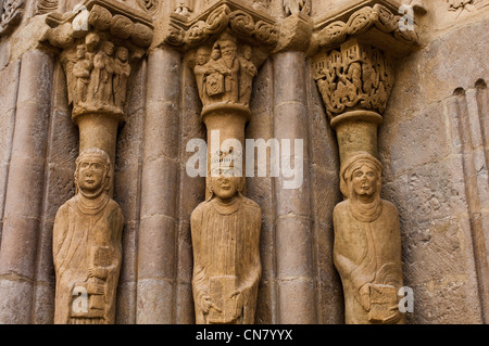 Spanien, Navarra, Sanguesa, romanischen Portal der Kathedrale Santa Maria La Real, datiert 12. Jahrhundert Stockfoto