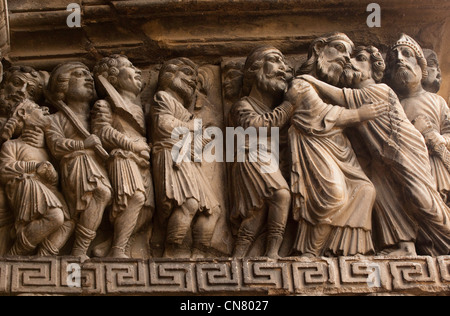 Gard, Frankreich, Saint-Gilles, Abteikirche, Weltkulturerbe der UNESCO, vom 7. Jahrhundert, der Kuss des Judas Stockfoto