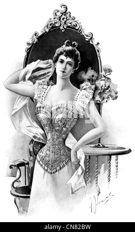 1904 Korsett Mode Design Kleid Zeitraum traditionellen Kostüm Kleidung Textil Stockfoto