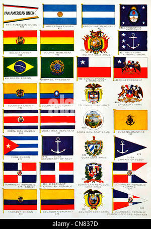 Fahnen Flagge Pan American Union Argentinien Bolivien Brasilien Kolumbien Chile Costa Rica Kuba Dominikanische Republik Ecuador Stockfoto