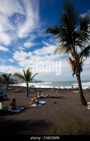 Los Gigantes schwarzen vulkanischen Sand Strand auf Teneriffa, Kanarische Inseln, Spanien. Stockfoto