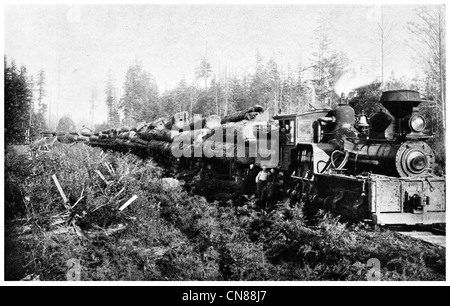 Zuerst veröffentlicht 1915 Protokollierung trainieren Puget Sound Eisenbahn Washington uns Stockfoto