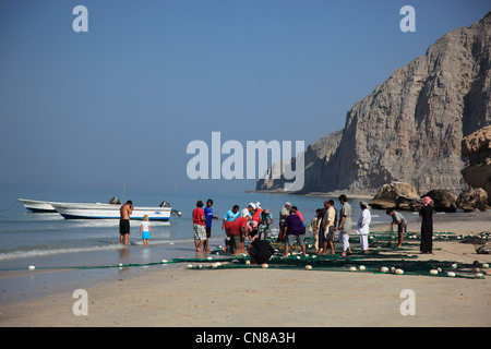 Fischer bin Arabischen Golf, Bei Tibat, in der Omanischen Enklave Musandam Oman Stockfoto