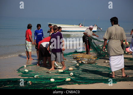 Fischer bin Arabischen Golf, Bei Tibat, in der Omanischen Enklave Musandam Oman Stockfoto