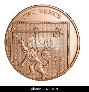 2P zwei Pence Münze Kopf auf Schwänzen Rückseite Stockfoto