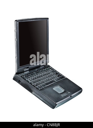 Schwarz-Mobilcomputer. Ansicht von vorne. Schwarzer Bildschirm-Seitenansicht. Stockfoto