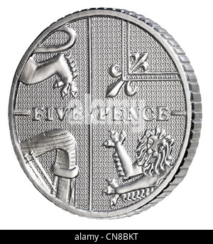 5P fünf Pence Münze auf umgekehrter Schwänzen Stockfoto