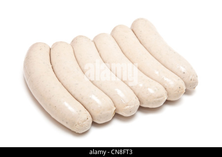 Deutsche Bratwurst Wurst isoliert auf einem weißen Studio-Hintergrund. Stockfoto