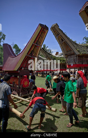 In Tana Toraja ist der Körper in einem großen und schweren Sarg, Rantepao, Sulawesi, Indonesien, Pazifik, Süd-Asien durchgeführt. Stockfoto