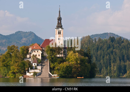 Die Kirche Mariä Himmelfahrt auf der Insel von der See Bled Slowenien, Region Gorenjska, Bled Stockfoto